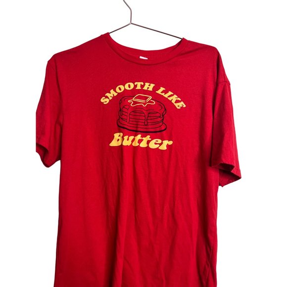 Smooth Like Butter Shirt Unisex Large Red Yellow Crewneck Short Sleeve Graphic - Picture 2 of 3